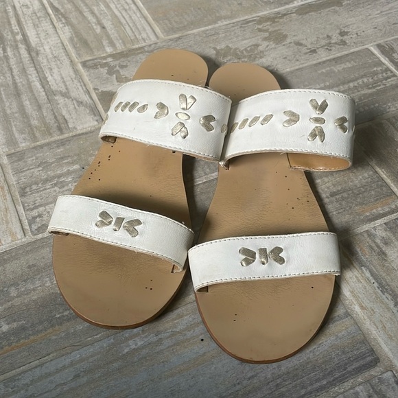Jack Rogers Women's  Two Band Leather Slides Slip On Flops Sandals White 7.5 - Picture 1 of 7